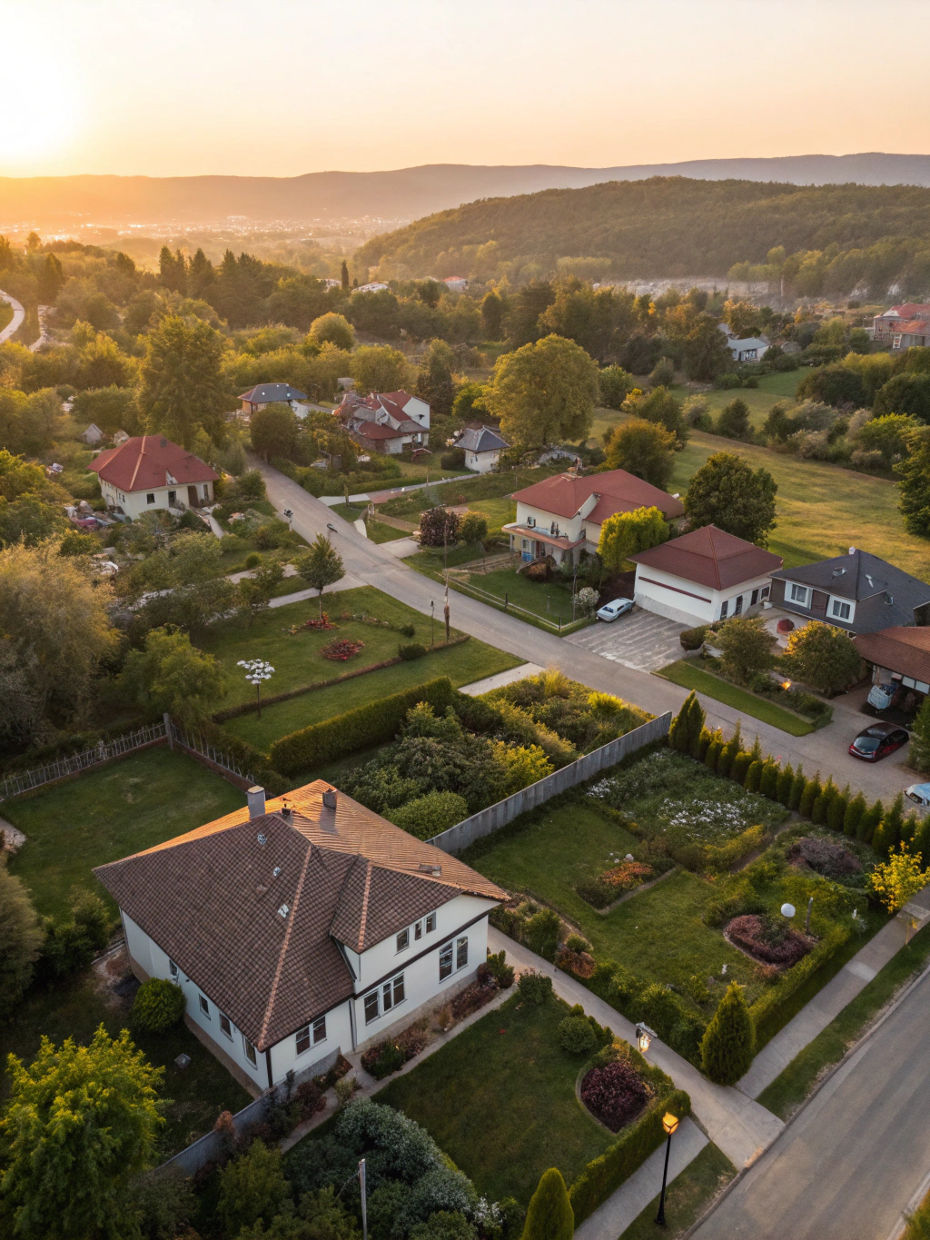 Aerial view of a prestigious residential neighborhood